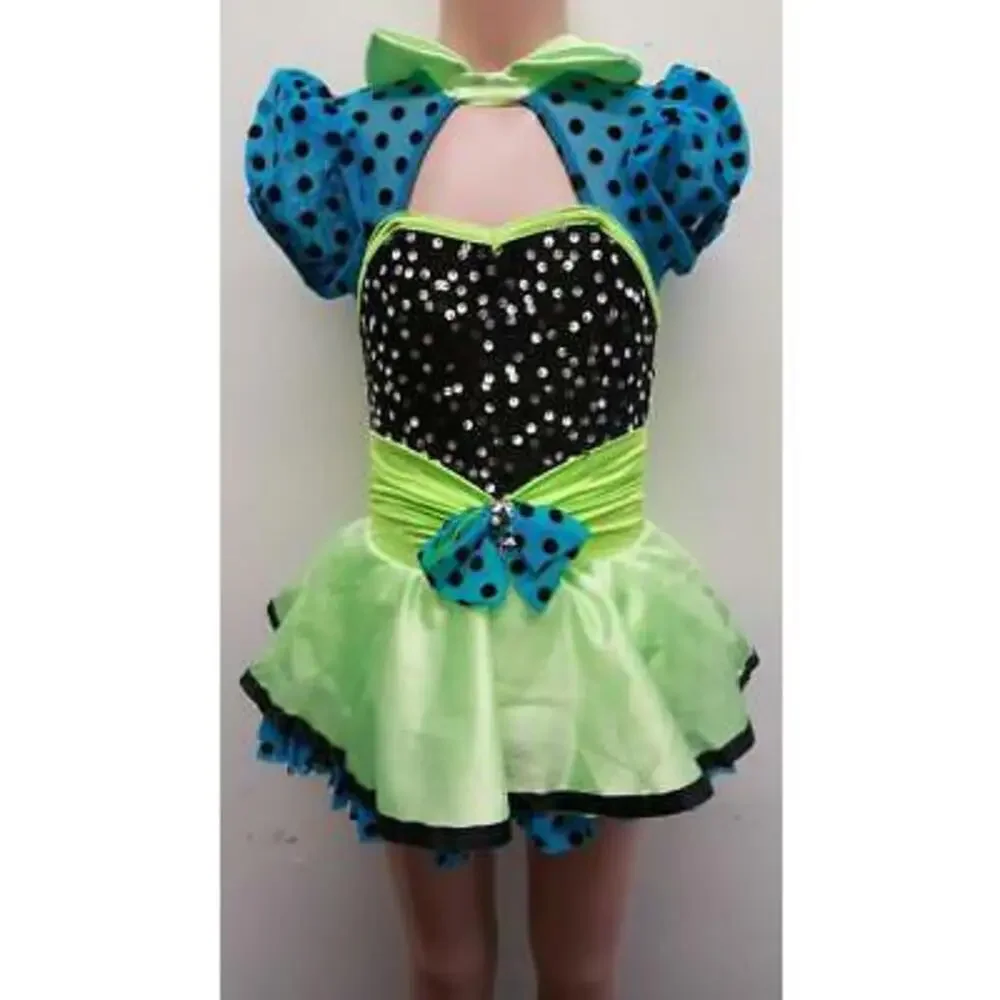 Pre-Owned Dance Costume Gallery 18636 Small Child Green Dress Jazz Sequin